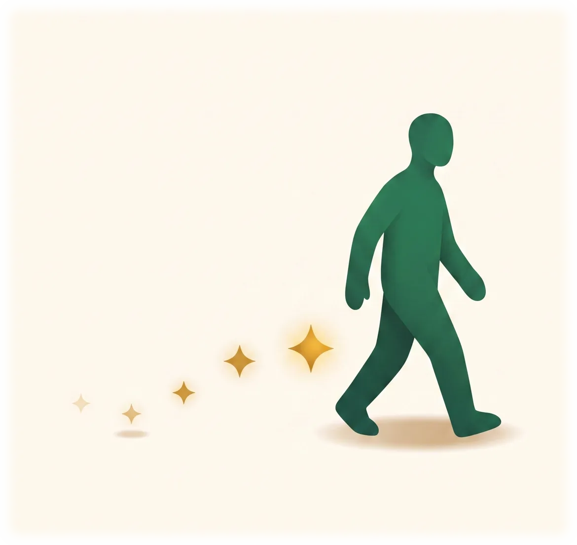Illustration: eine Person geht entschlossen los und zieht eine Spur aus Funken hinter sich her